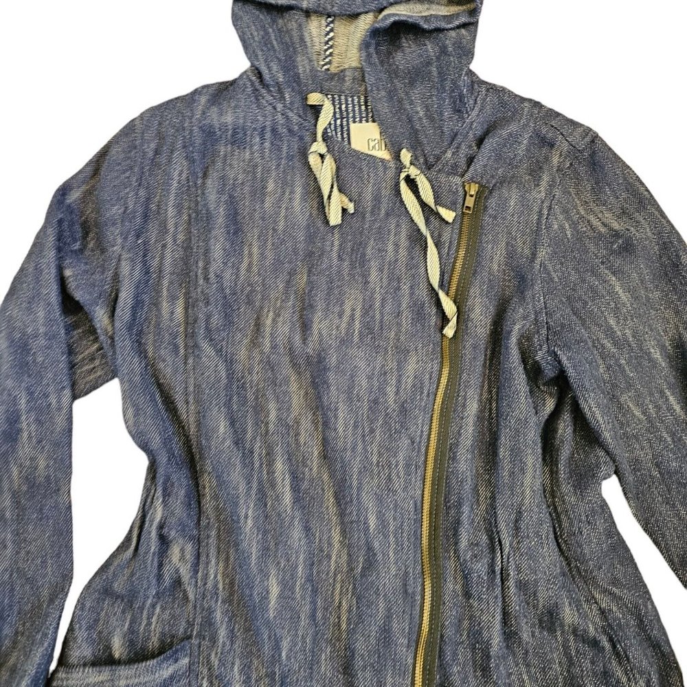 Cabi Jacket M Indigo Blue Anorak Zip Front Hood Pockets Casual Spring Cotton - Picture 3 of 13